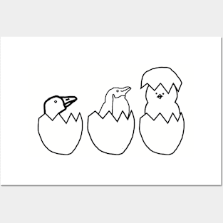 Three Easter Eggs Hatching Birds Minimal Posters and Art